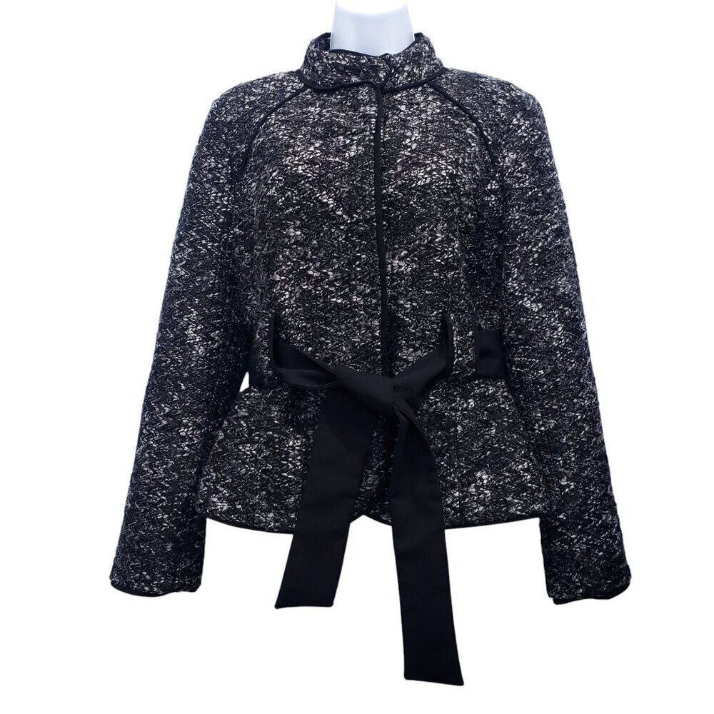 Sandro Sportswear Tweed Blazer Jacket Tie Waist Black Size‎ M Moto Dark Feminine